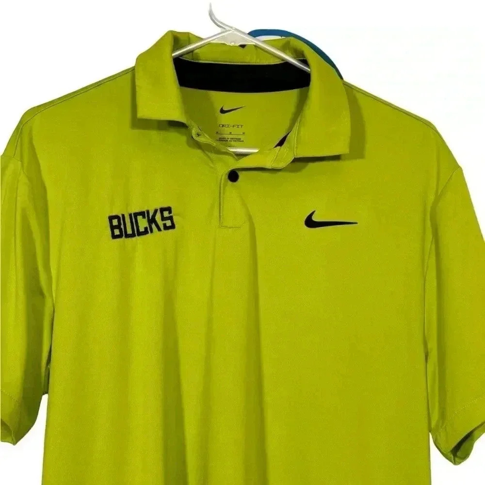 Nike Shirt Mens Medium "Bucks" Neon Green Golf Polo Short Sleeve Dri-Fit - Picture 2 of 11